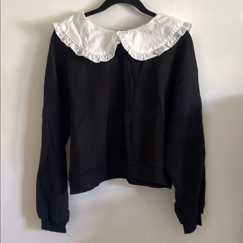 Zara Black Sweatshirt with White Ruffled Collar